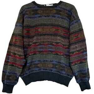 VTG 90s Trictots St Raphael Sweater Mens L Green Blue Merino Wool Western Boho